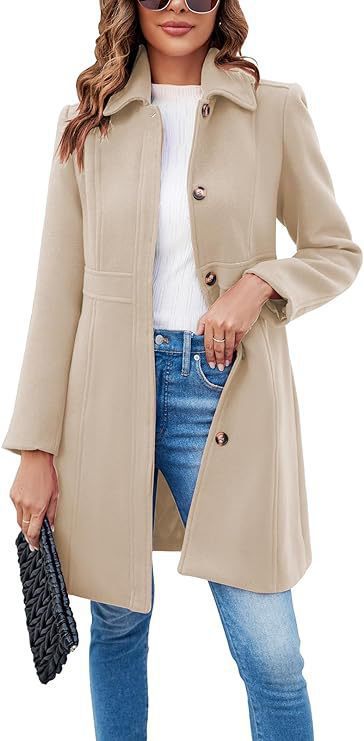 Damen klassischer Wollmantel mit modischem Schnitt und funktionalen Details EB