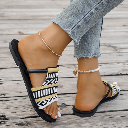 Damen Komfortable Slides mit modischem Ethno-Muster EB