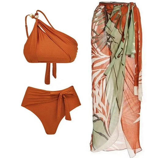 Damen Bikini-Set mit asymmetrischem Oberteil und elegantem Wickelrock EB