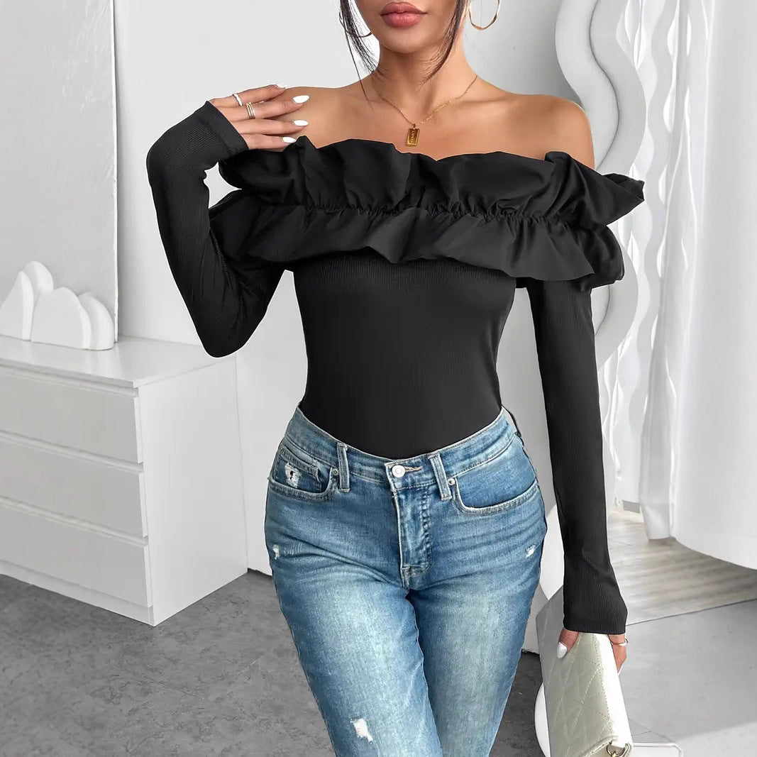 Damen Off-Shoulder Oberteil mit Rüschen EB