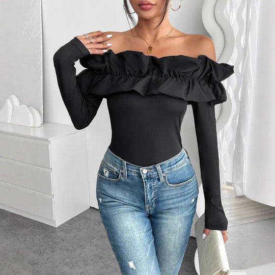 Damen Off-Shoulder Oberteil mit Rüschen EB