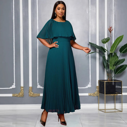 Damen Plissiertes Maxikleid mit eleganten Drapierungen EB