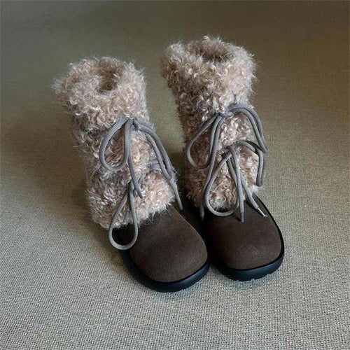 Damen kuschelige Winterboots mit flauschigem Innenfutter und modischen Schnürdetails EB