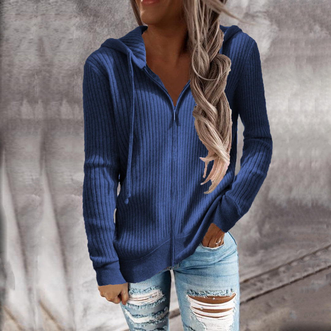 Damen Kapuzenjacke im modernen Rippenstrickdesign mit Taschen EB