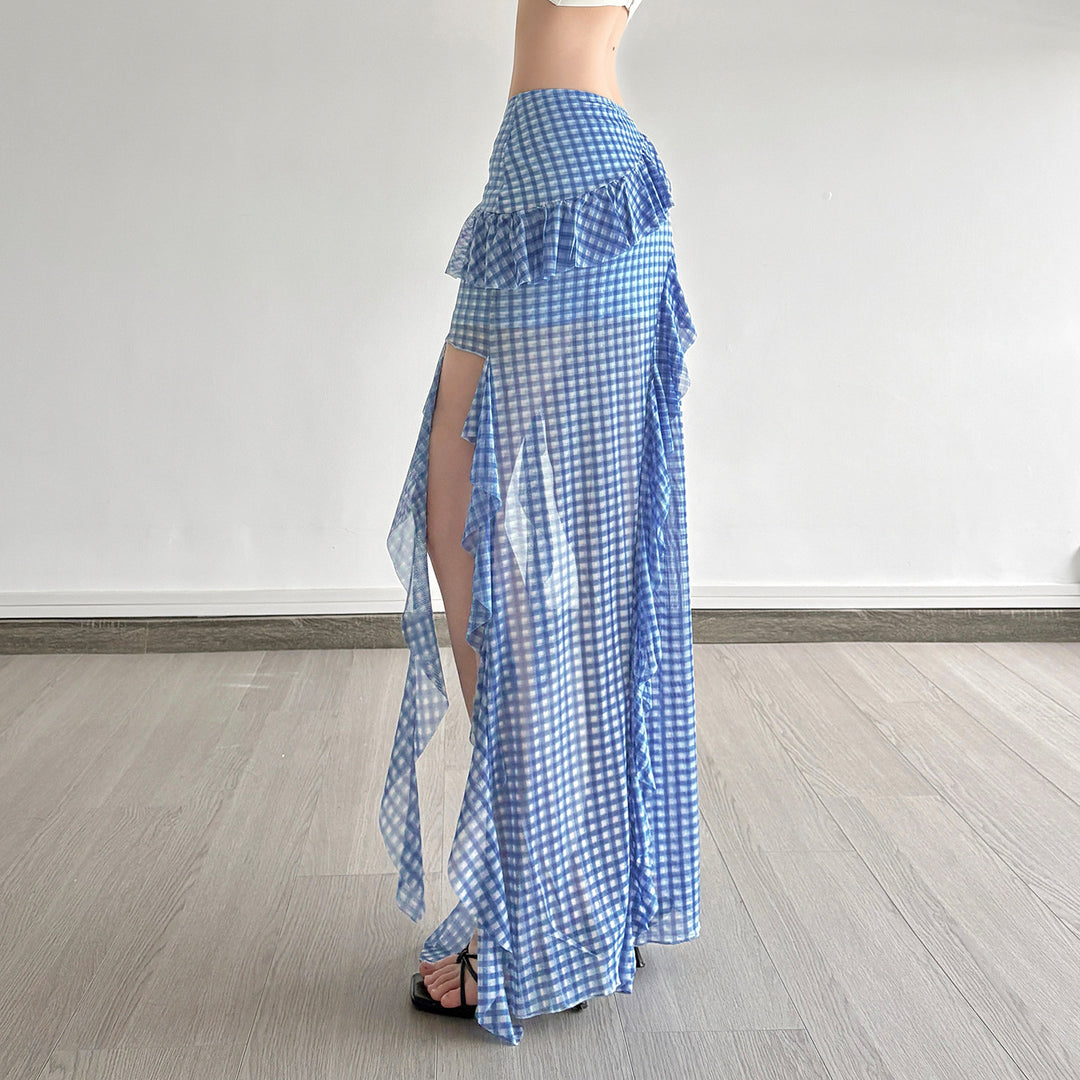 Damen Maxirock mit Rüschendetails und Vichy-Muster EB