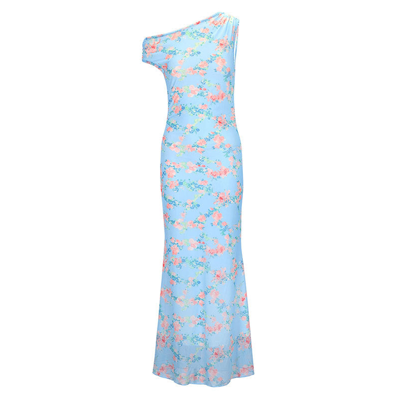 Damen Maxikleid mit asymmetrischem Schnitt und floralem Muster EB