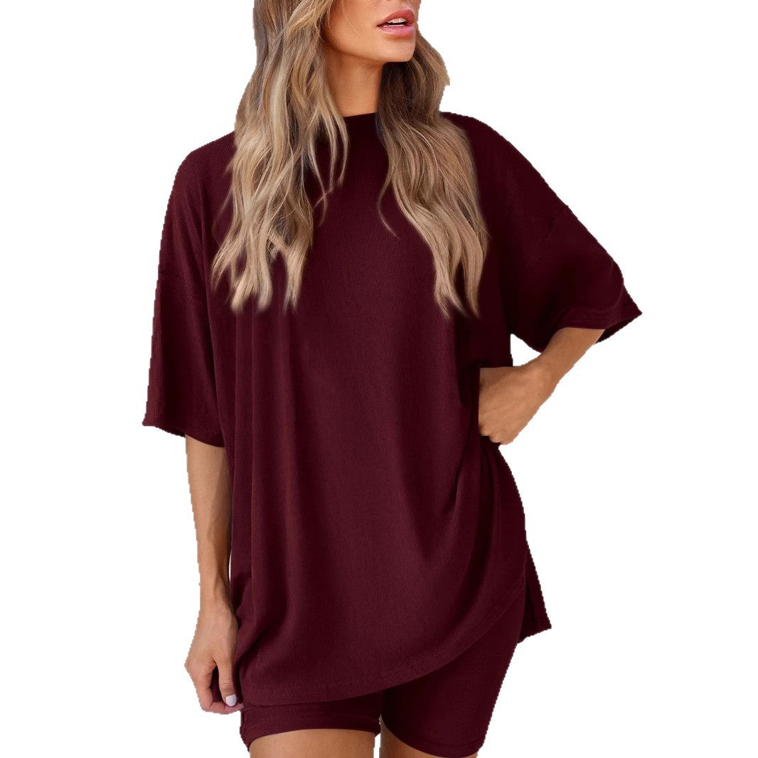 Damen Lässiges Lounge-Set mit übergroßem Oberteil und kurzen Hosen EB