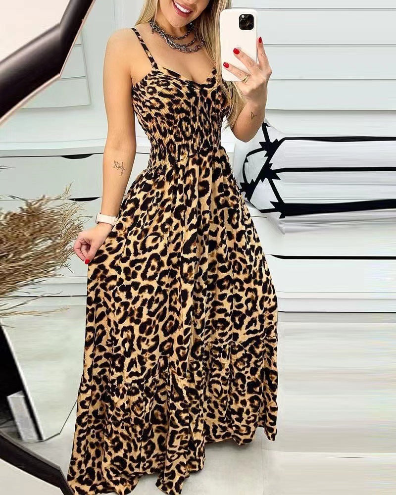 EB | Kleid mit Leopardenmuster und Hosenträgern mit V-Ausschnitt