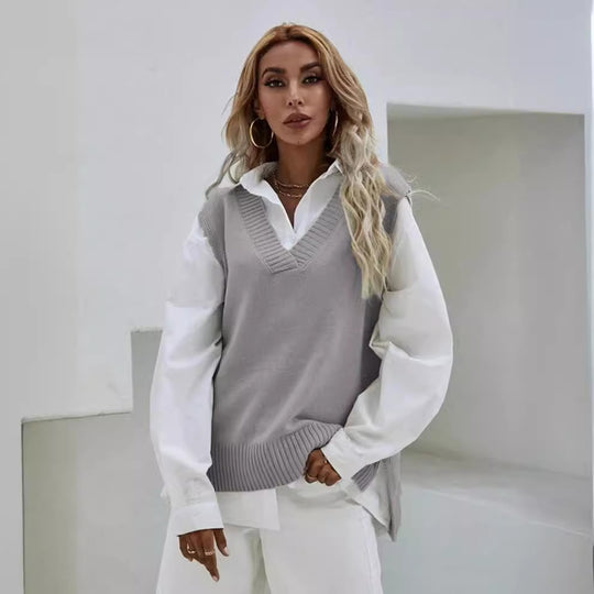 Damen Strickweste mit V-Ausschnitt und feiner Rippenstruktur EB