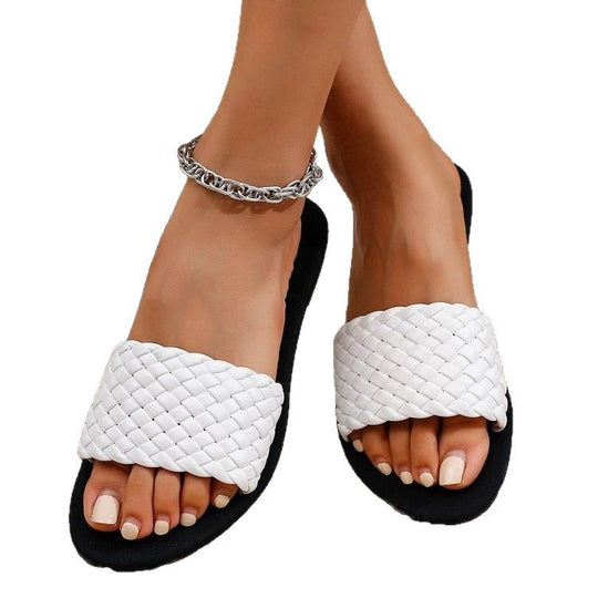 Damen modische Riemchen-Sandalen aus geflochtenem Material EB