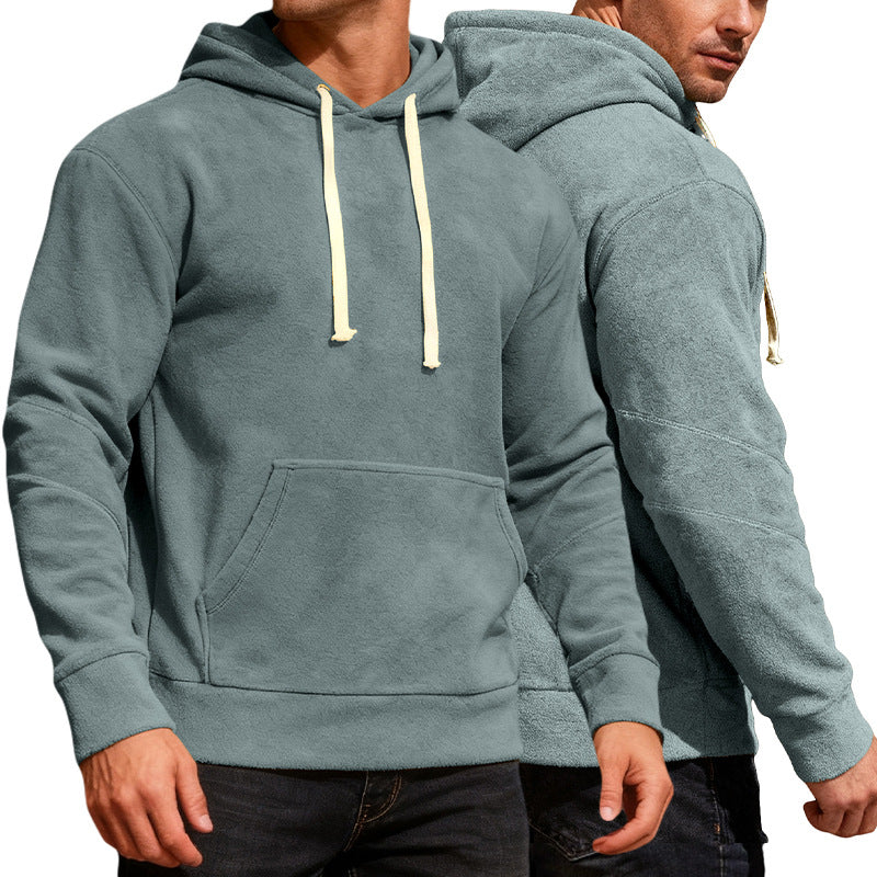 Herren nan samtweicher Kapuzenpullover mit Nahtdetails, Kängurutasche und Kontrastkordel EB