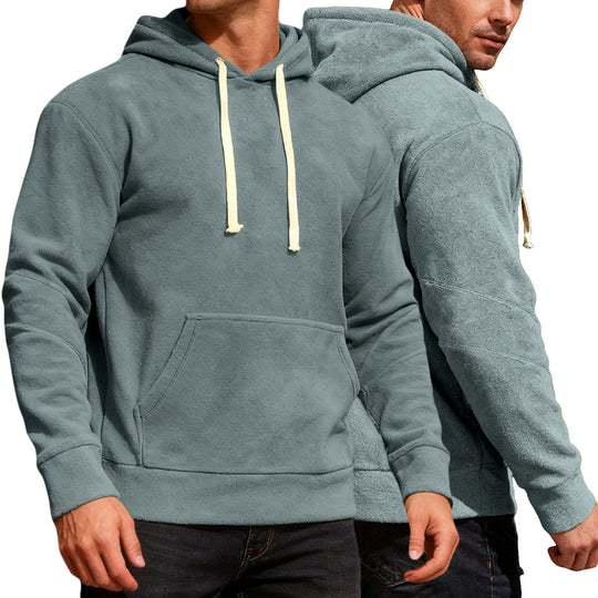 Herren nan samtweicher Kapuzenpullover mit Nahtdetails, Kängurutasche und Kontrastkordel EB