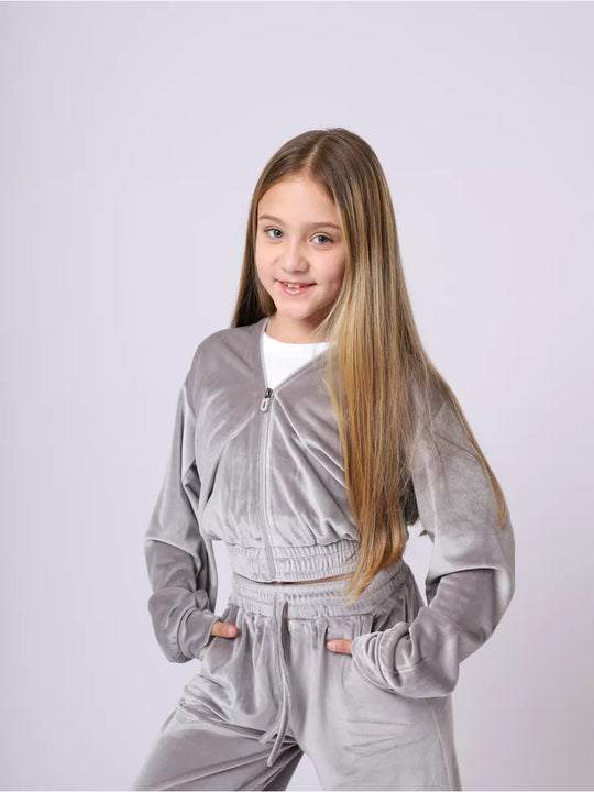 Damen Sportliches Velours-Set mit Kapuze und elastischem Bund EB