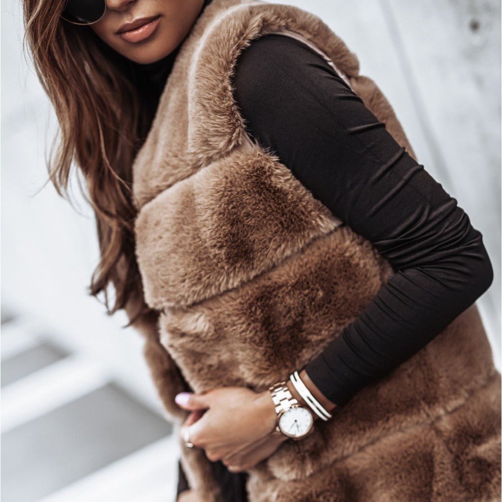 Damen Fleece-Weste mit trendigem Kragen und weichem Innenfutter EB