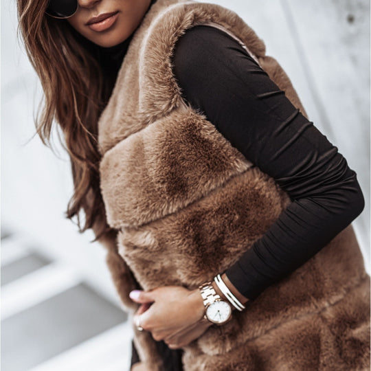 Damen Fleece-Weste mit trendigem Kragen und weichem Innenfutter EB