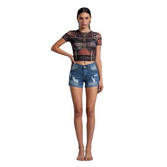 Damen Destroyed Denim-Shorts im lässigen Schnitt mit modischen Details EB