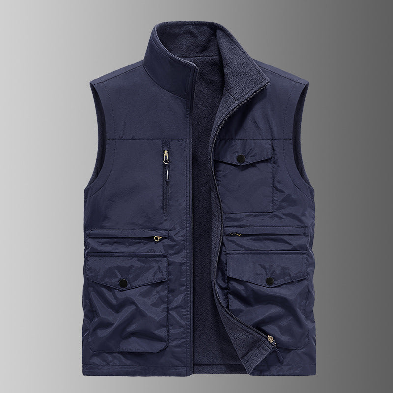 Herren nan gefütterte Utility-Weste mit Fleecefutter, Multi-Taschen und Frontreißverschluss EB