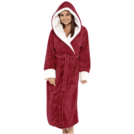 Damen Kuscheliger Fleece-Morgenmantel mit Kapuze und Gürtel EB