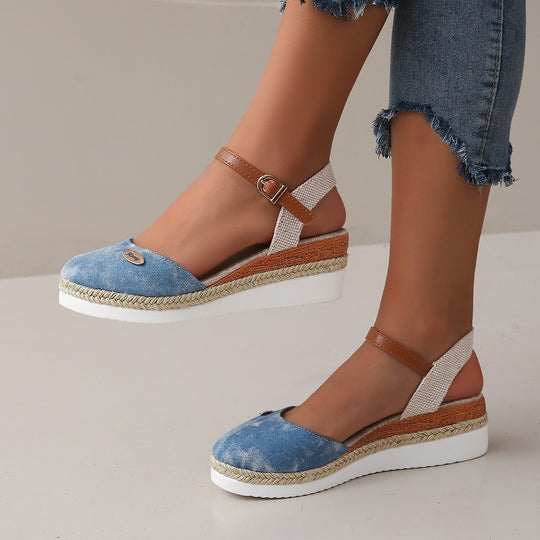Damen Wedge-Sandalen mit geflochtenem Riemendesign und komfortablem Fußbett EB