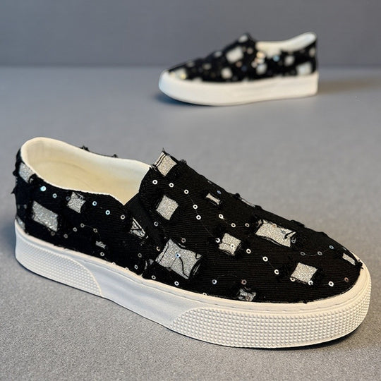 Damen Modische Slip-On Sneakers mit funkelnden Applikationen EB
