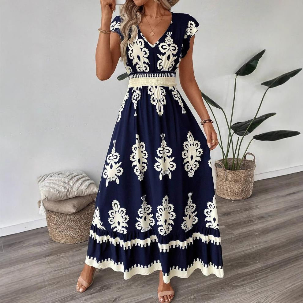 Damen Maxikleid mit floralem Muster und V-Ausschnitt EB