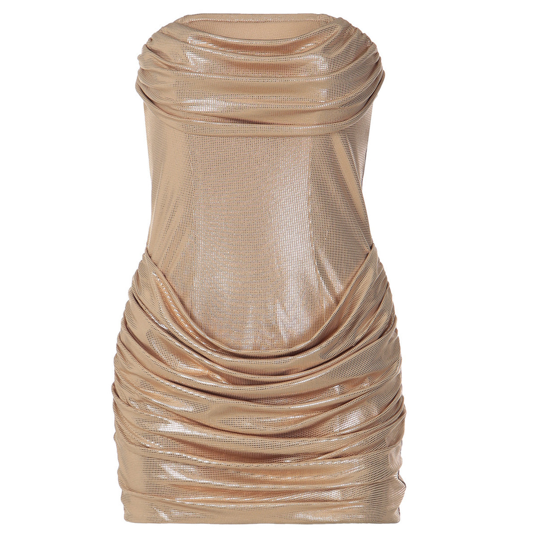 Damen Mini-Kleid mit schimmerndem Material und raffinierten Drapierungen EB