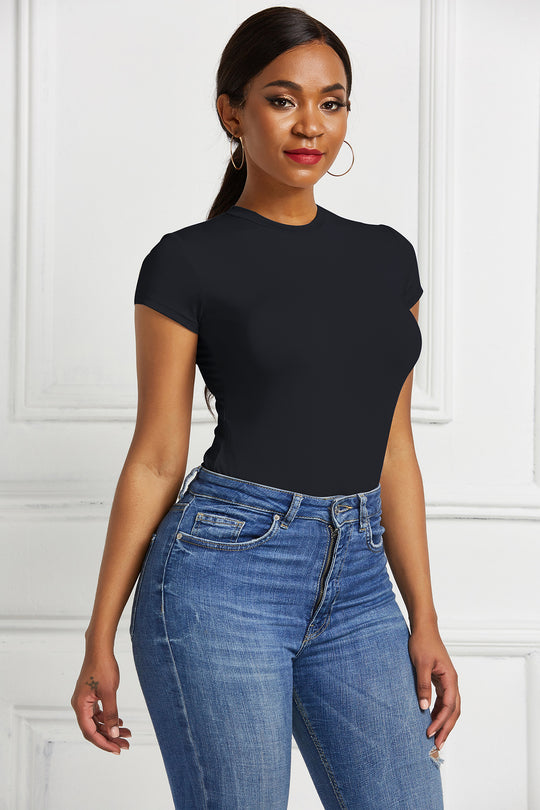 Damen figurbetonter Kurzarm-Bodysuit EB