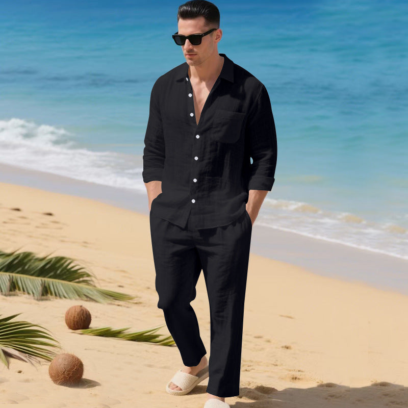 Herren leichtes Leinen-Outfit mit stilvollem Hemd und eleganter Hose EB