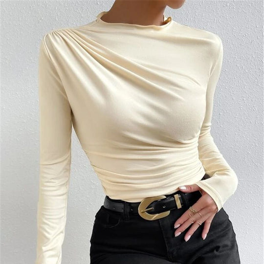 Damen nan tailliertes Langarmshirt mit seitlicher Raffung und weiter Schulterpartie EB