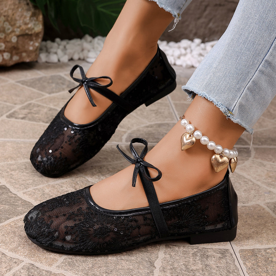 Damen Ballerinas mit filigranem Spitzen-Design und modischem Schleifenakzent EB