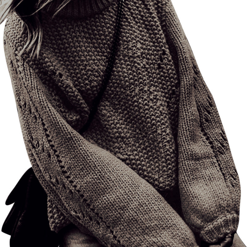Damen Grobstrickpullover mit weitem Schnitt und modischem Rollkragen EB