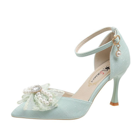 Damen elegante Pumps mit dekorativer Perlen- und Schleifenverzierung EB