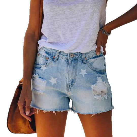 Damen Jeans-Shorts im stylischen Destroyed-Look mit Sternenmotiven EB