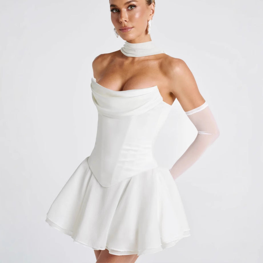 Damen Elegantes Hochzeitskleid mit ausgefallenem Wickeldesign und schwingendem Rock EB