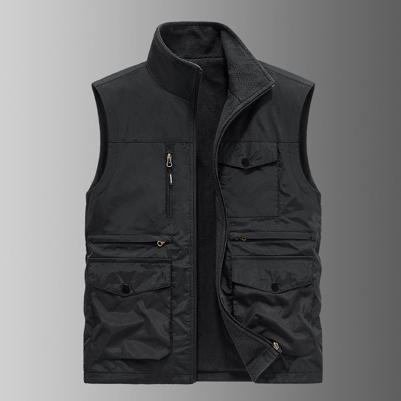 Herren nan gefütterte Utility-Weste mit Fleecefutter, Multi-Taschen und Frontreißverschluss EB
