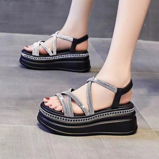 Damen Glamouröse Plateau-Sandalen mit verzierter Riemchenführung EB