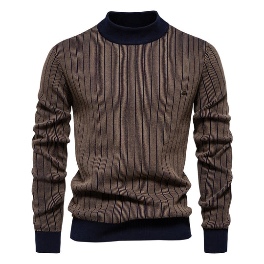 Herren Feinstrickpullover mit Rollkragen und Streifenmuster EB