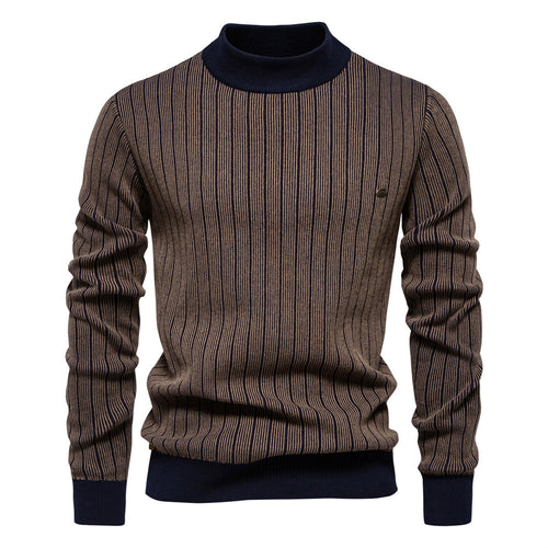 Herren Feinstrickpullover mit Rollkragen und Streifenmuster EB
