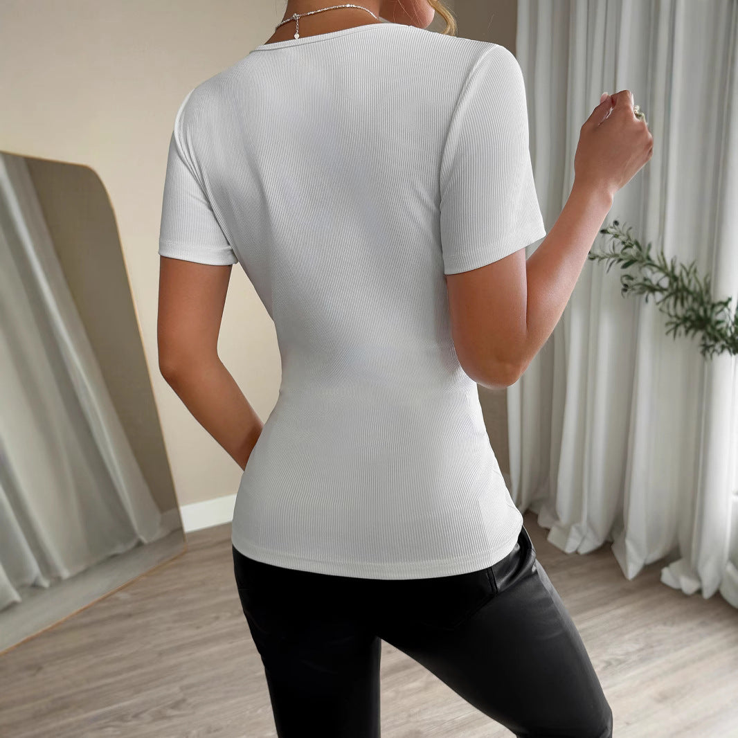 Damen Elegantes Figurbetontes Oberteil mit Floral-Spitzenbesatz EB
