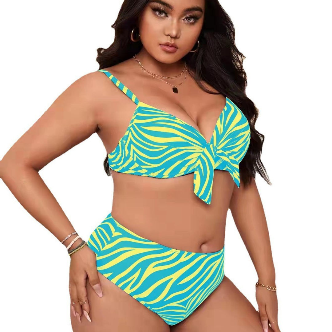 Damen Bikini-Set mit modischem Zebra-Muster und verstellbarem Knoten EB