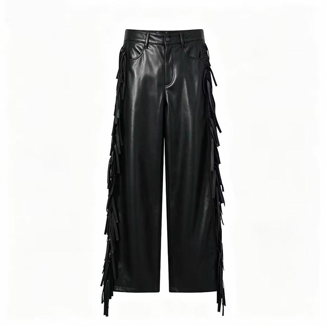 Damen Kunstlederhose mit Fransenbesatz EB