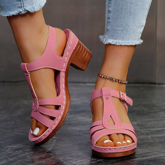 Damen Sandalette mit Cut-Out-Riemen, gepolstertem Komfortfußbett und mittelhohem Blockabsatz EB