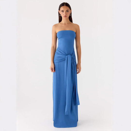 Damen Strapless Maxikleid mit elegantem Wickeldetail EB