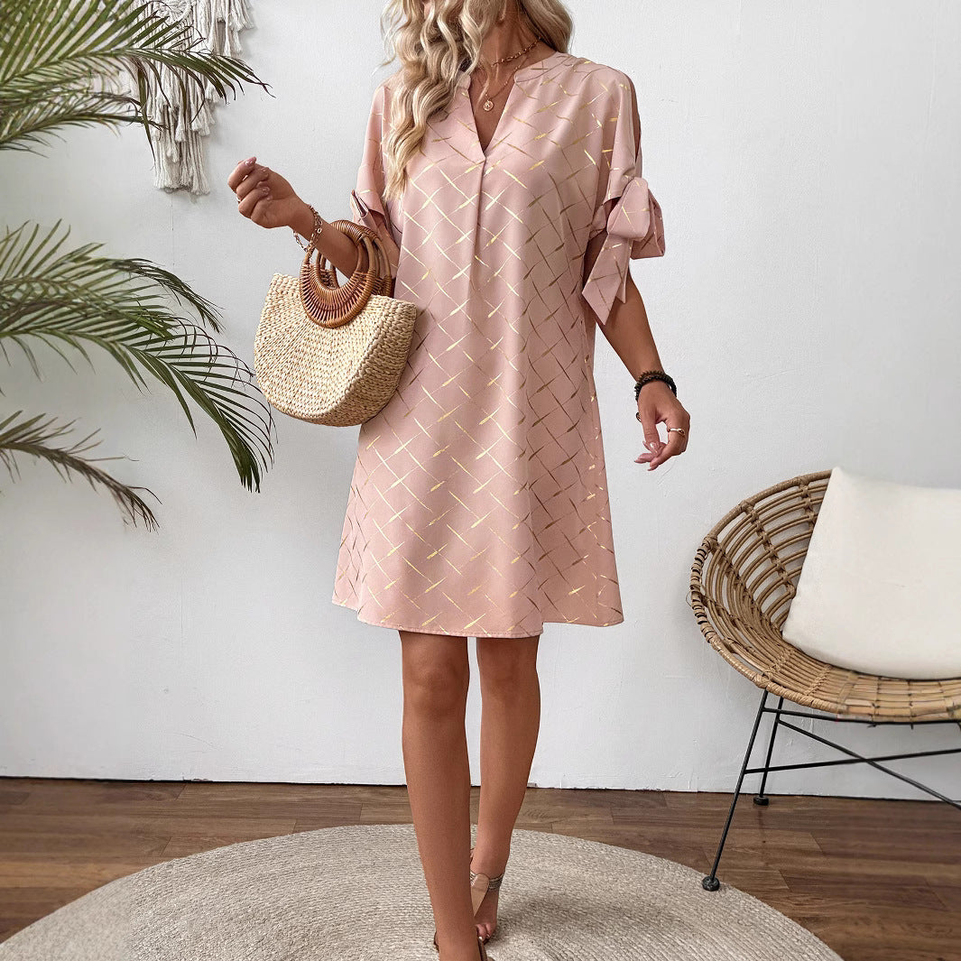 Damen lässiges Kleid mit leichten Puffärmeln EB