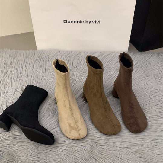 Damen Elegante Stiefeletten mit modischem Blockabsatz und Reißverschluss EB