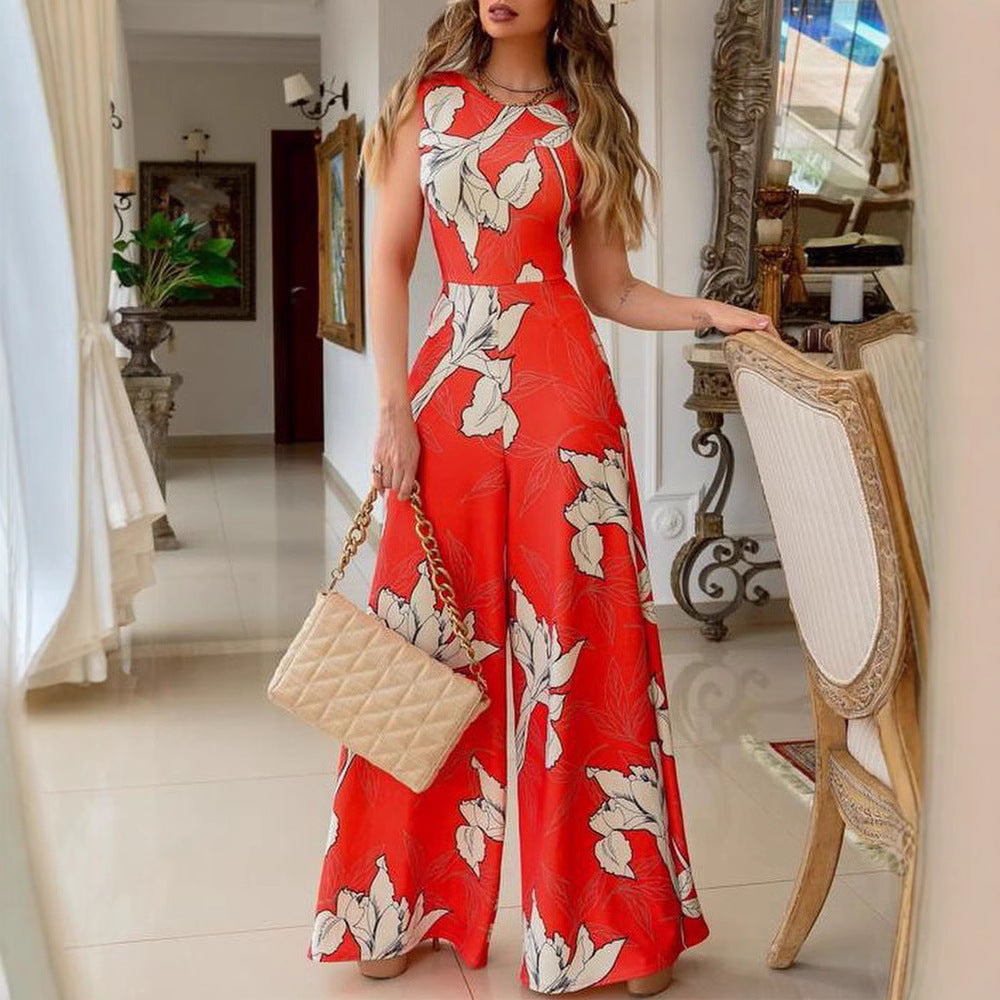 Damen Modischer Jumpsuit mit floralen Akzenten und weitem Bein EB