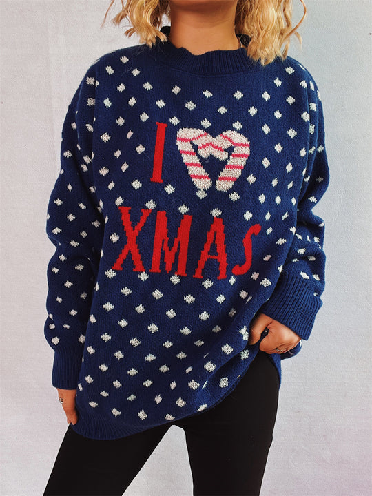 Damen Strickpullover mit festlichem Weihnachtsdesign und lockerer Passform EB