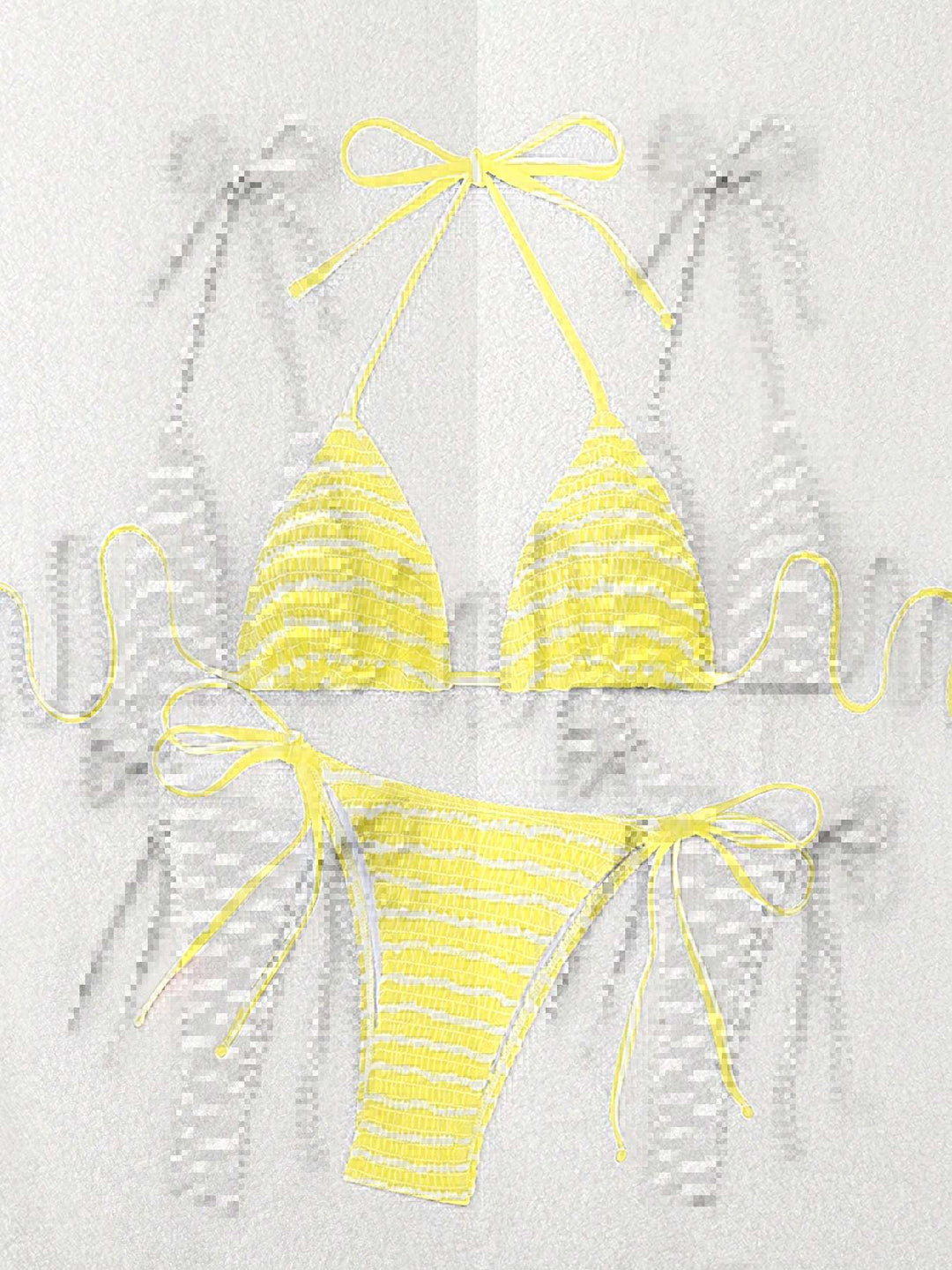 Damen Triangel-Bikini mit feinem Streifenmuster und raffinierten Bindebändern EB