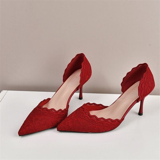 Damen elegante Slingback-Pumps mit zarter Spitzenverzierung EB