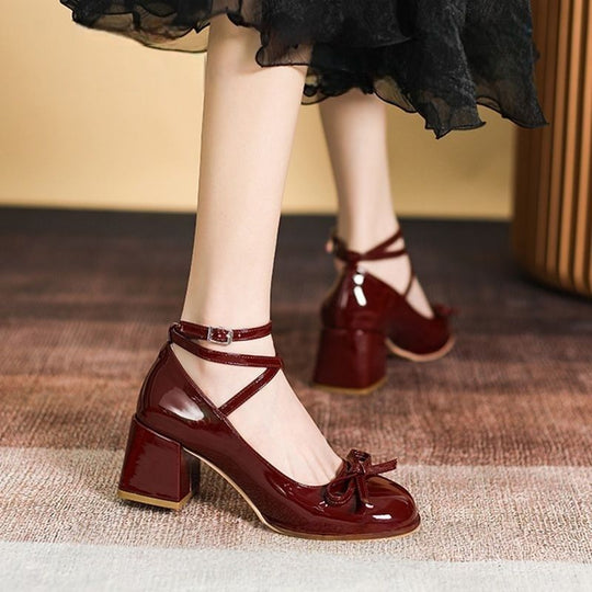 Damen elegante Ballerina-Pumps mit verstellbarem Fesselriemen und Schnürung EB